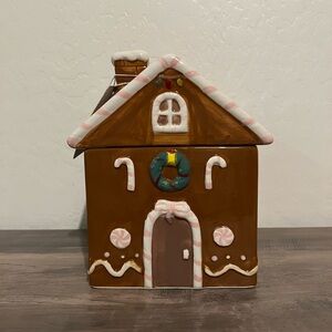 Willow & Riley Pink Bow Gingerbread House Ceramic Cookie Jar Christmas Decor